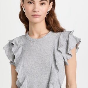 Veronica Beard Jeans Bea Short Sleeve Ruffle Tee shirt Sz M $138 gray